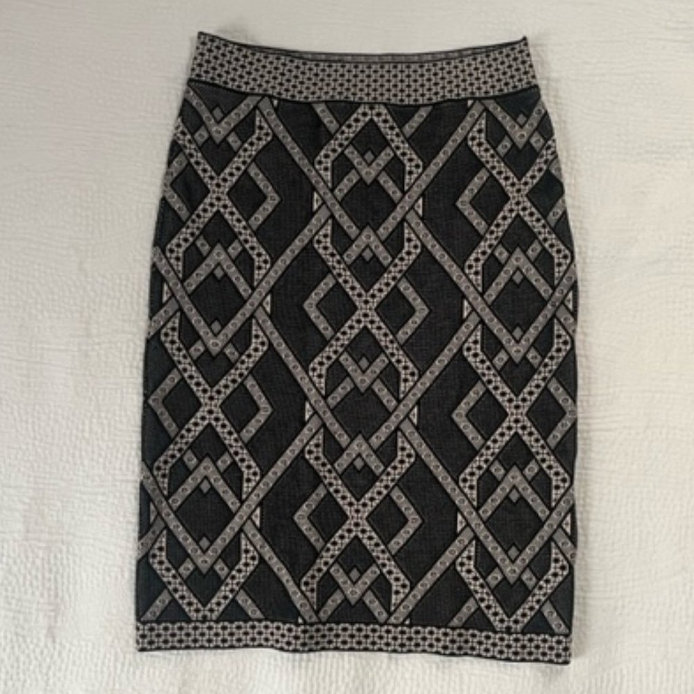 BCBGMaxAzria Jacquard Pencil Skirt, Black & Tan